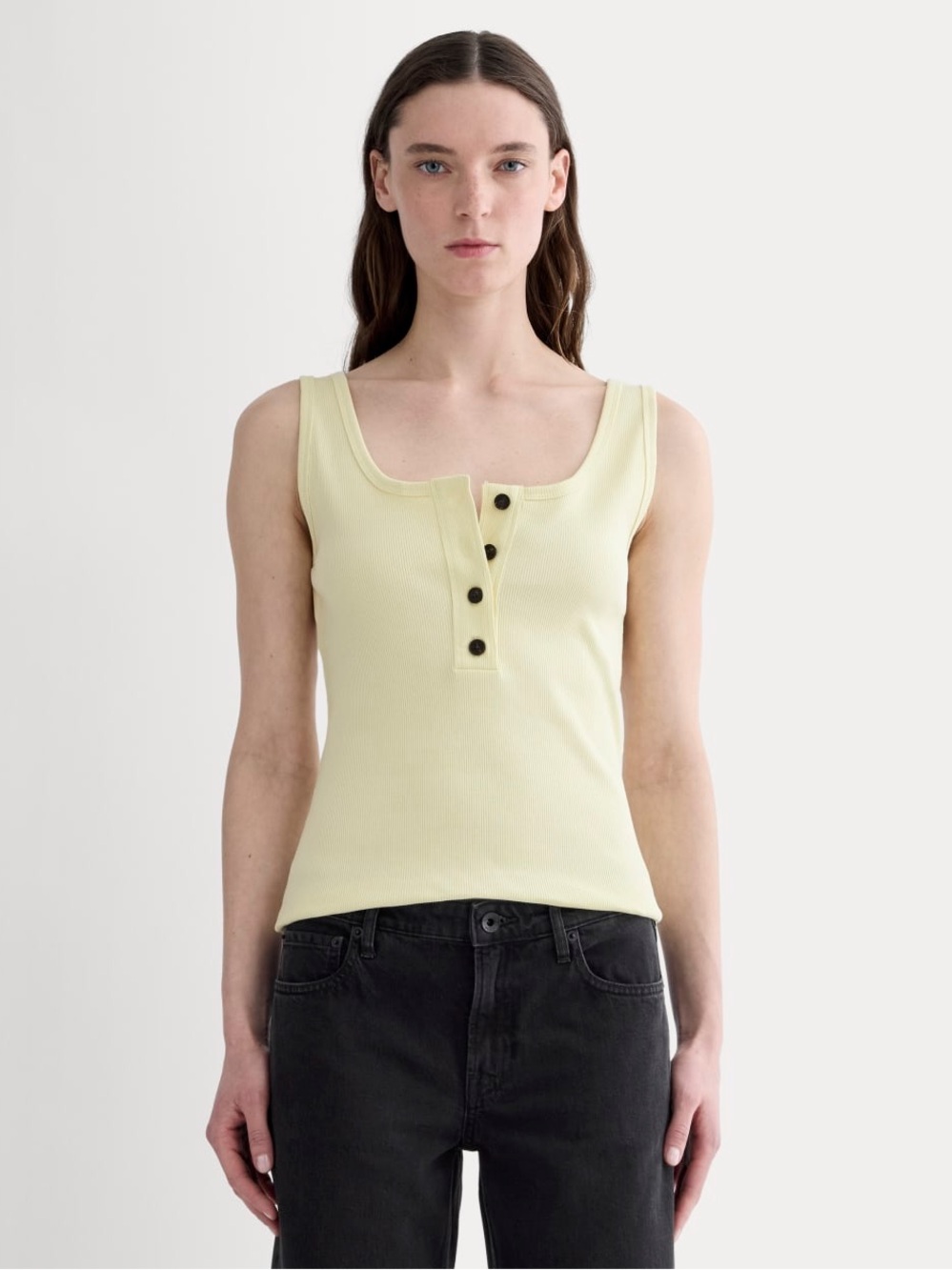 Everlane The Selfie Henley Tank Light Yellow Size L Ribbed NWOT